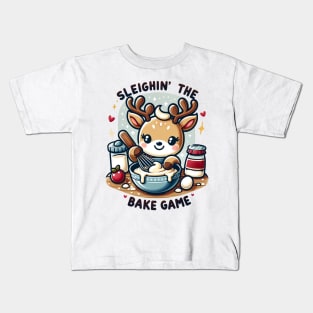 Sleighin' The Bake Game Christmas Reindeer Baking Kids T-Shirt